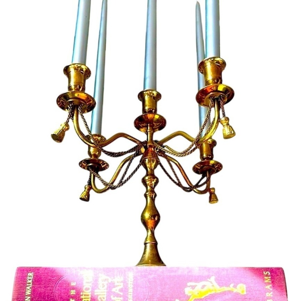 Vintage Brass CandelabraTwisted Rope Design Carries 5 Candles